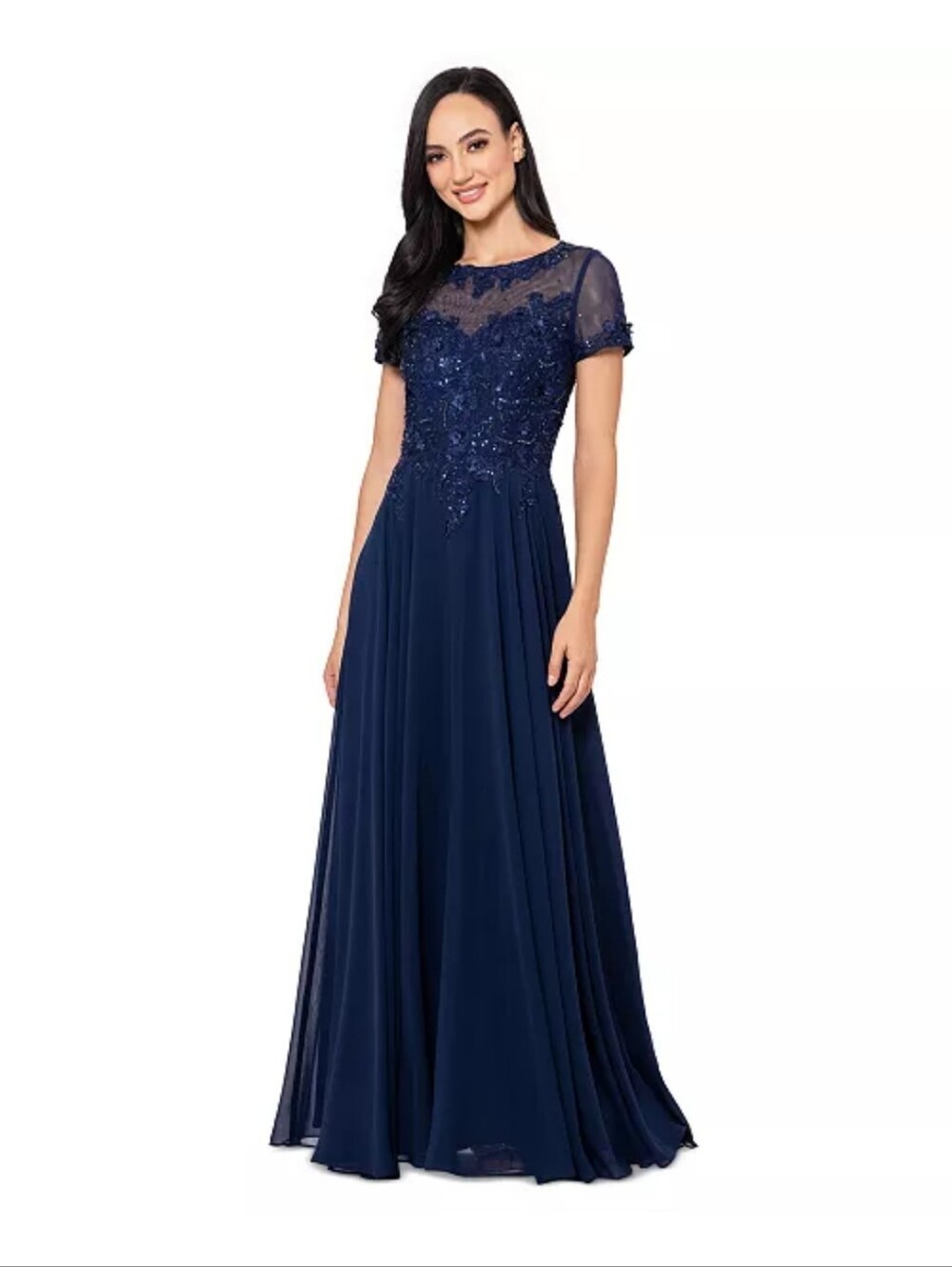 Alex Evenings NWT Navy Sequin Lace Formal Gown Dress Size 14 $219 Old Money